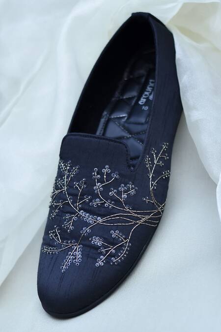 Around Always_Navy Yug Embroidered Slip-on Loafers _Online_at_Aza_Fashions