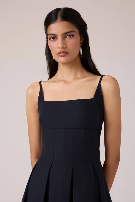 Buy_The Summer House_Black Linen, Cotton Square Neck Eos Midi Dress 