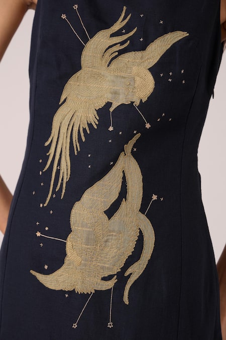 Shop_The Summer House_Black Linen, Cotton, Chanderi Embroidery Boat Neck Astra Maxi Dress _Online_at_Aza_Fashions