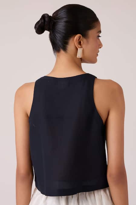 Shop The Summer House Black Linen, Cotton Embroidery Round Neck Evora Top at Aza Fashions Shop_The Summer House_Black Linen, Cotton Embroidery Round Neck Evora Top _at_Aza_Fashions