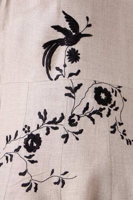 Shop The Summer House Beige Linen Embroidery Round Neck Helios Dress Online at Aza Fashions Shop_The Summer House_Beige Linen Embroidery Round Neck Helios Dress _Online_at_Aza_Fashions