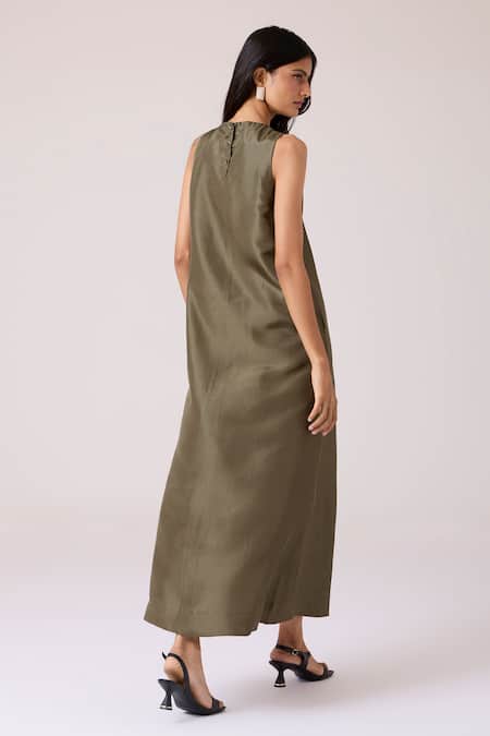 The Summer House Velyra Olive Silk Dress