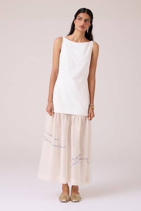 Shop_The Summer House_Off White Cotton, Chanderi Embroidery Boat Neck Astra Maxi Dress _Online_at_Aza_Fashions