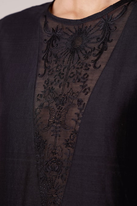 Shop_The Summer House_Black Chanderi Round Neck Callisto Handwoven Dress _Online_at_Aza_Fashions