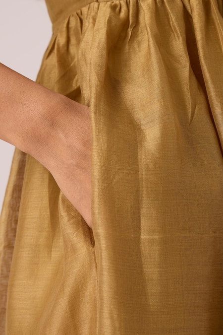 Buy_The Summer House_Yellow Chanderi V-neck Aelia Handwoven Dress _Online_at_Aza_Fashions