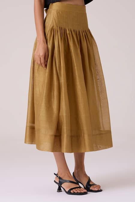 The Summer House_Yellow Chanderi Tereza Handwoven Wrap Skirt _Online_at_Aza_Fashions