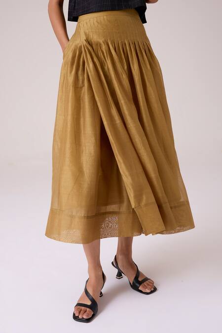 Buy_The Summer House_Yellow Chanderi Tereza Handwoven Wrap Skirt _Online_at_Aza_Fashions