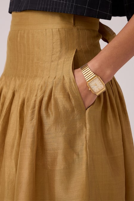 The Summer House_Yellow Chanderi Tereza Handwoven Wrap Skirt _at_Aza_Fashions