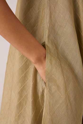 Buy_The Summer House_Olive Green Chanderi V-neck Jane Handwoven Dress 