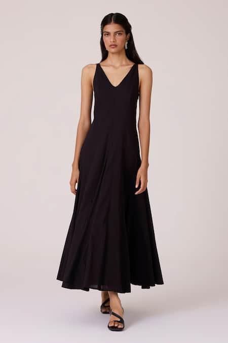 The Summer House Black Cambric V-neck Aurora Panelled Dress 