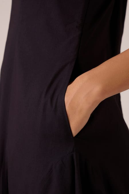 The Summer House_Black Cambric V-neck Aurora Panelled Dress _at_Aza_Fashions