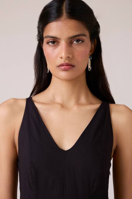 Buy_The Summer House_Black Cambric V-neck Aurora Panelled Dress 