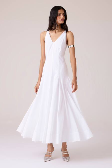 Shop_The Summer House_White Cambric, Cotton V-neck Aurora Panelled Dress _Online_at_Aza_Fashions