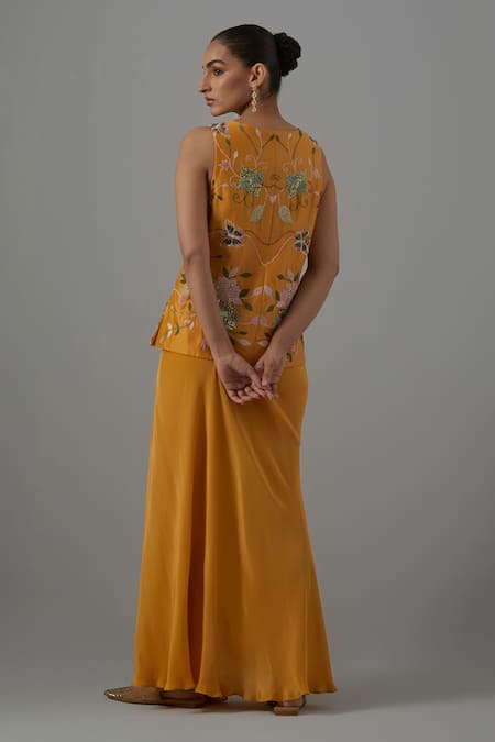 Priya Chaudhary Embroidered Crepe Top & Draped Skirt 