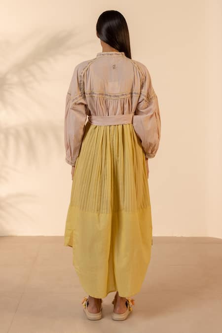 Ourdve Citrus Embroidered Striped Dress With Belt 