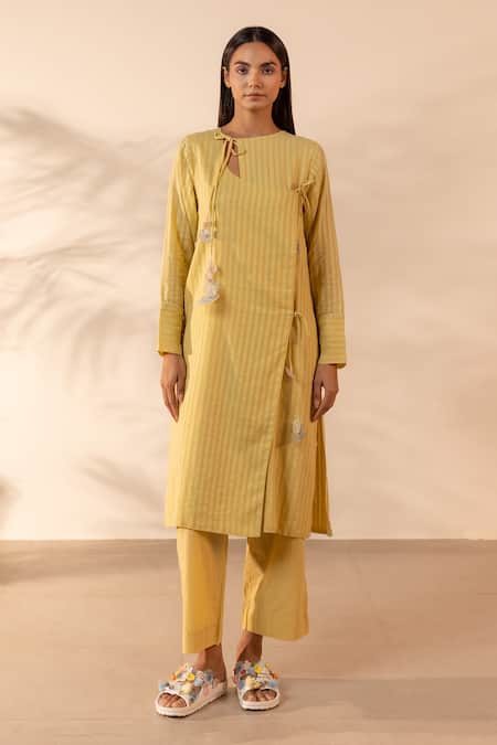 OurDve Honeydew Striped Kurta & Pant Set 