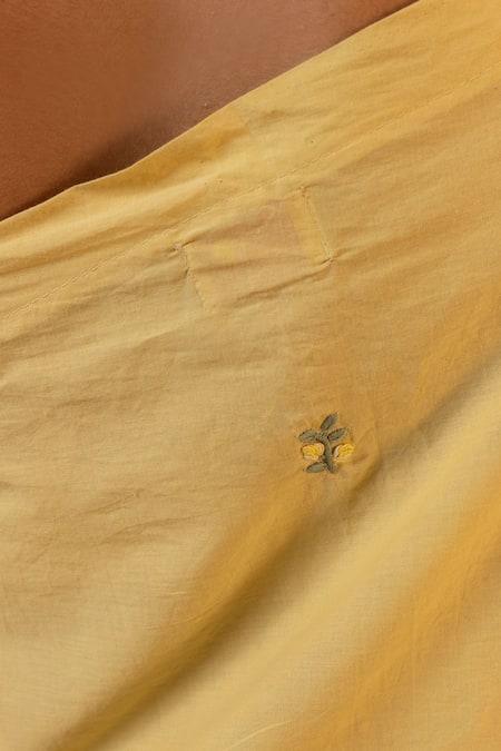 Ourdve Yellow Cotton Embroidery One Shoulder Coral Scallop Hem Top With Pant at Aza Fashions Ourdve_Yellow Cotton Embroidery One Shoulder Coral Scallop Hem Top With Pant _at_Aza_Fashions