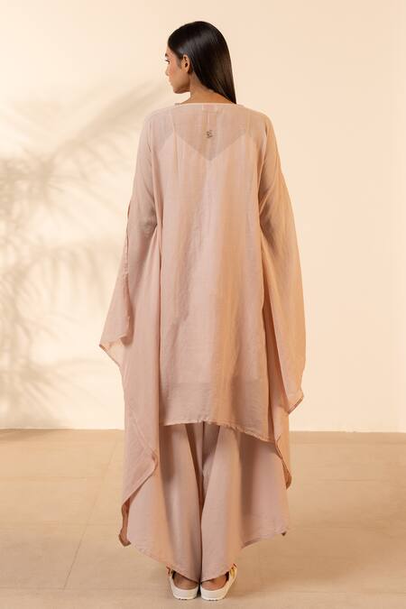 Shop OurDve Pink Cotton Embroidery V-neck Lemon Kaftan And Pant Set at Aza Fashions Shop_OurDve_Pink Cotton Embroidery V-neck Lemon Kaftan And Pant Set _at_Aza_Fashions