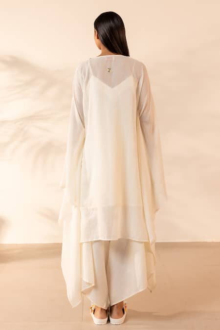 Ourdve Lemon Embroidered V-Neck Kaftan & Pant Set 