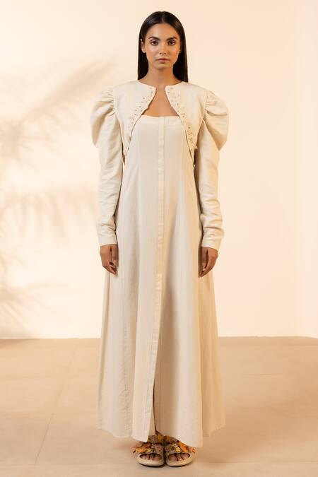 Buy OurDve Beige Handloom Cotton Embroidery, Beads, Tassels Summer Sway Cropped Jacket Online at Aza Fashions Buy_OurDve_Beige Handloom Cotton Embroidery, Beads, Tassels Summer Sway Cropped Jacket _Online_at_Aza_Fashions