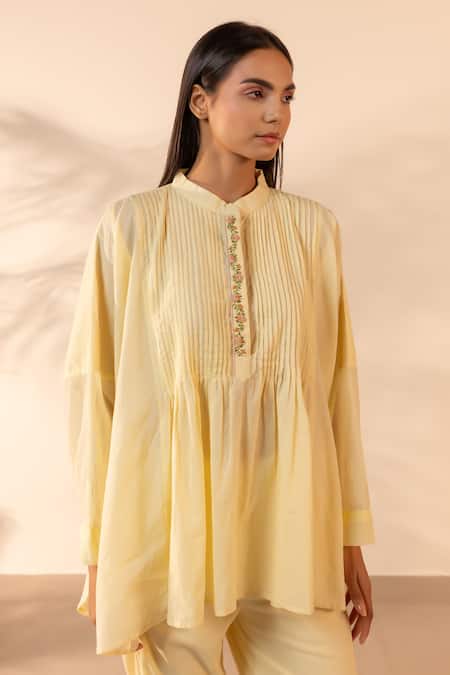 OurDve Drizzle Pintuck & Embroidered Top 