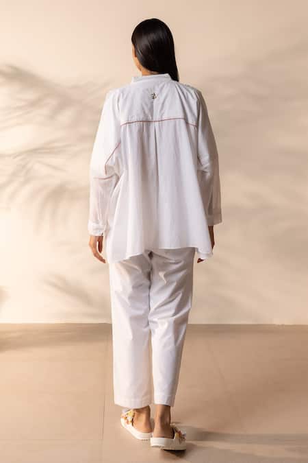 Ourdve Drizzle Pintuck & Floral Embroidered Top With Pant 