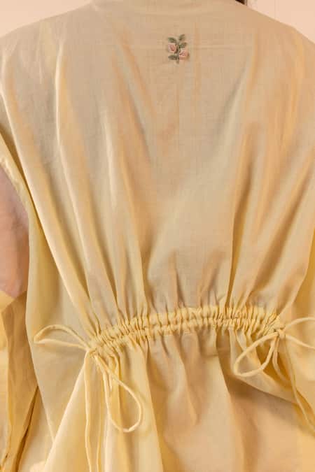 Shop_Ourdve_Pink Cotton Embroidery Collared Breeze Colorblock Shirt And Pant Set _Online_at_Aza_Fashions