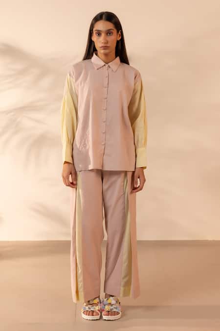 Ourdve Breeze Embroidered Colorblock Shirt & Pant Set 