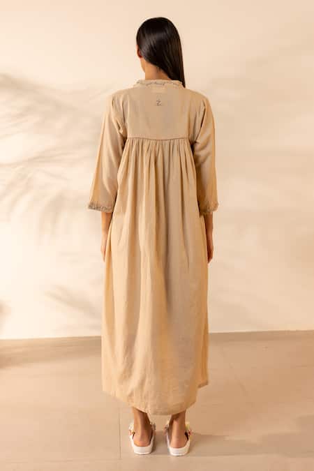 Ourdve Gathered V-Neck Embroidered Dress 