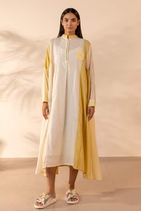 Ourdve Blush Wind Striped & Embroidered Cotton Dress 