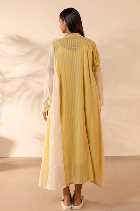 Ourdve Blush Wind Striped & Embroidered Cotton Dress 