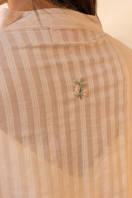 Shop_Ourdve_Pink Cotton Embroidery Mandarin Blush Wind Striped And Solid Panelled Dress _Online_at_Aza_Fashions