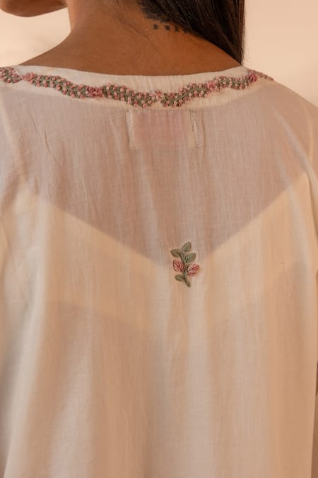 Shop_Ourdve_Beige Cotton Embroidery V-neck Peel Color Block Kaftan _Online_at_Aza_Fashions