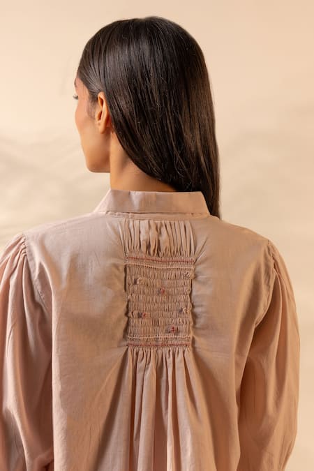 Ourdve Zesty Smocked & Scallop Cotton Top 