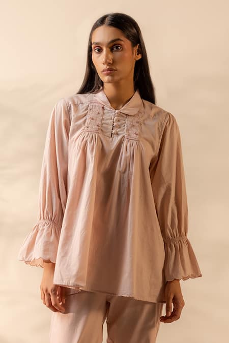 Ourdve Zesty Smocked & Scallop Cotton Top 
