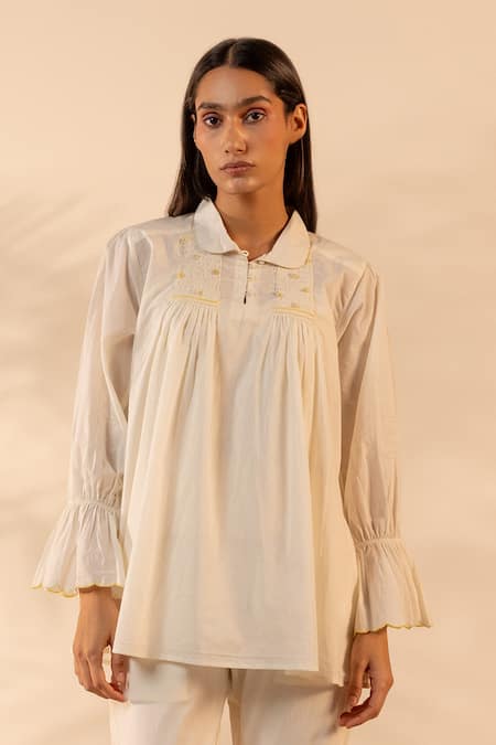 Ourdve Zesty Smocked & Scalloped Cotton Top 