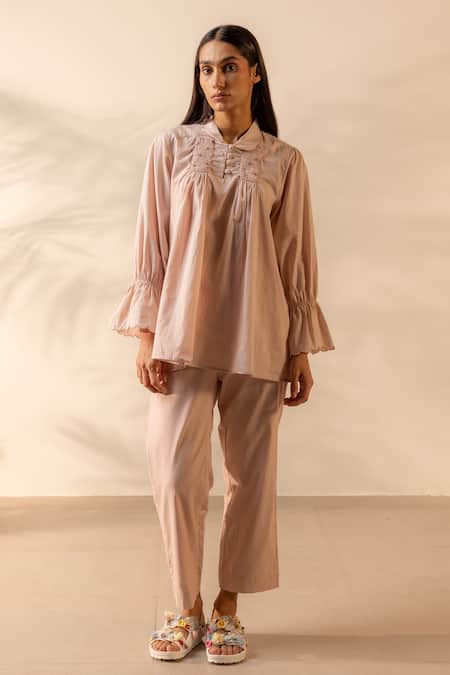 Ourdve Zesty Smocking & Scallop Detail Top With Pant 