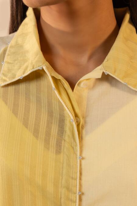 Shop_Ourdve_Blue Cotton Beads, Embroidery Collared Mango Striped And Panelled Shirt Dress _Online_at_Aza_Fashions