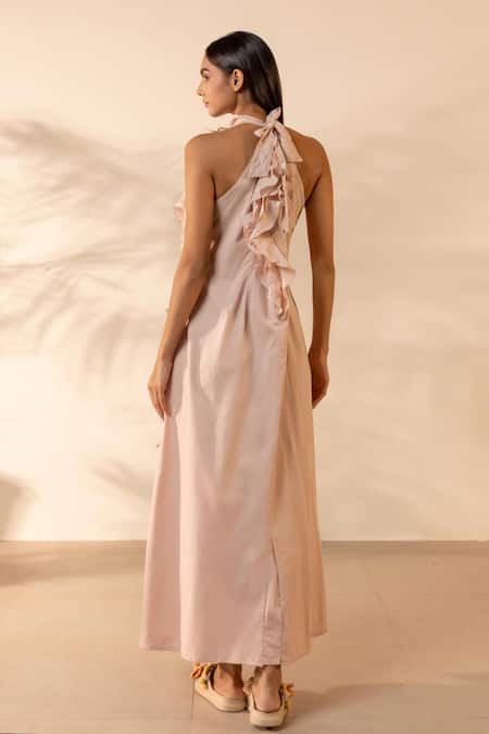 Ourdve Sunny Side Ruffled Sleeveless High Neck Dress 