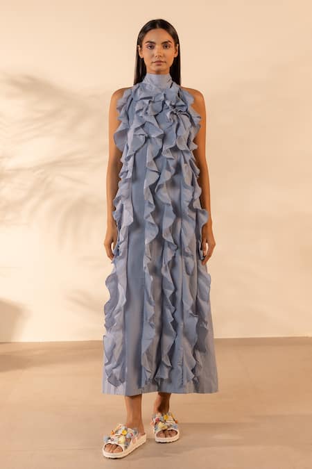 Ourdve Sunny Side Ruffle Halter Neck Midi Dress 