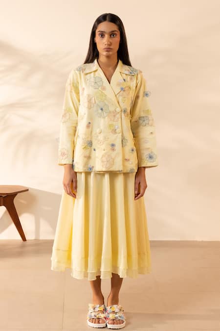 Ourdve Lush Floral Applique Double Breasted Jacket 