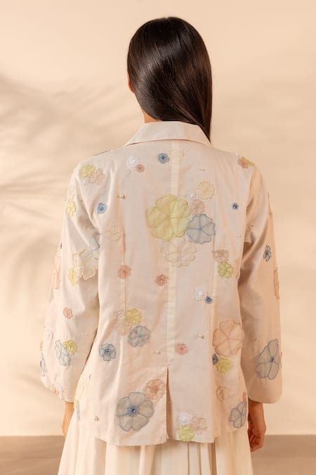 Ourdve Lush Floral Applique Double Breasted Jacket 