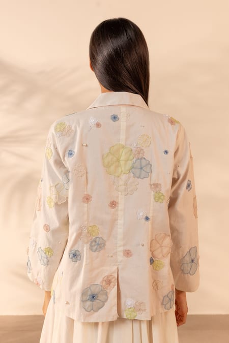 Ourdve Lush Floral Applique Jacket & Skirt Set 