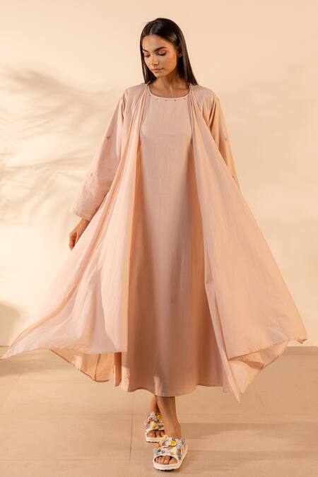 Ourdve_Pink Cotton Embroidery Open Neck Saffron Sky Shrug _Online_at_Aza_Fashions