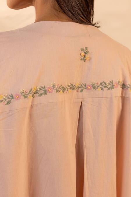 Shop_Ourdve_Pink Cotton Embroidery Open Neck Saffron Sky Shrug _Online_at_Aza_Fashions
