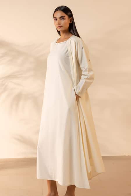 Ourdve_Beige Cotton Embroidery Open Neck Saffron Sky Shrug _Online_at_Aza_Fashions