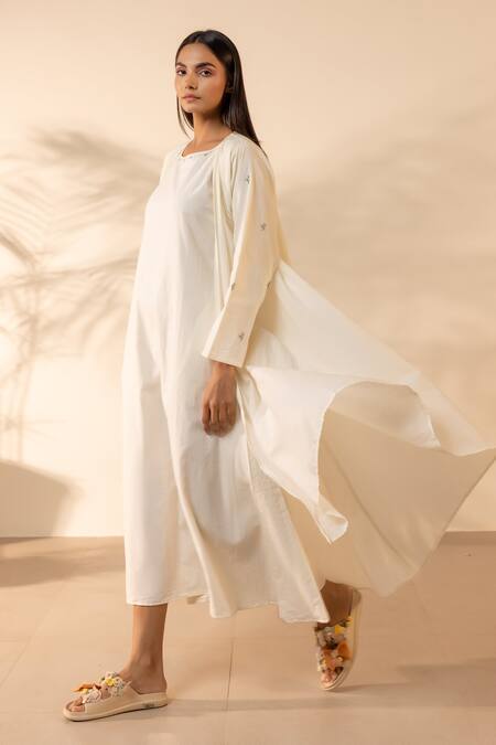 Buy_Ourdve_Beige Cotton Embroidery Open Neck Saffron Sky Shrug _Online_at_Aza_Fashions