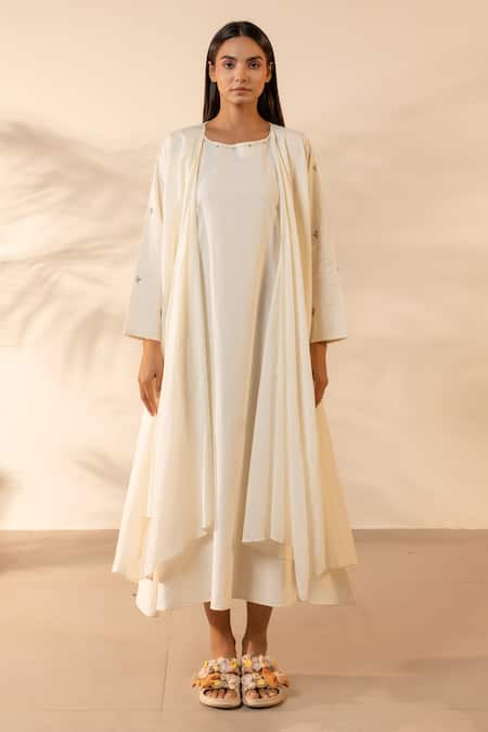 Ourdve Saffron Sky Embroidered Cotton Shrug 