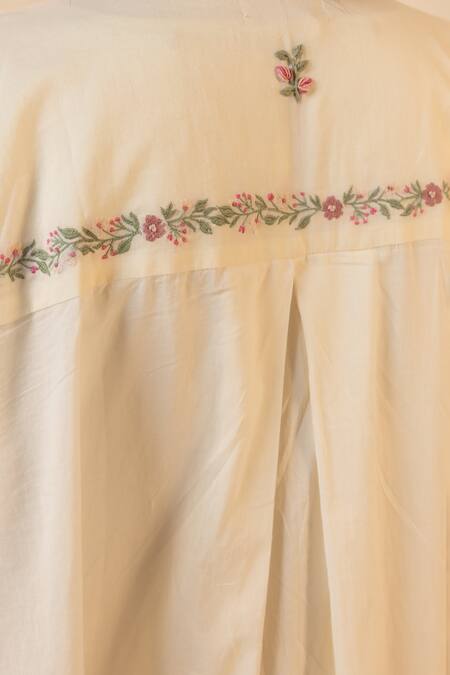 Ourdve_Beige Cotton Embroidery Open Neck Saffron Sky Shrug _at_Aza_Fashions