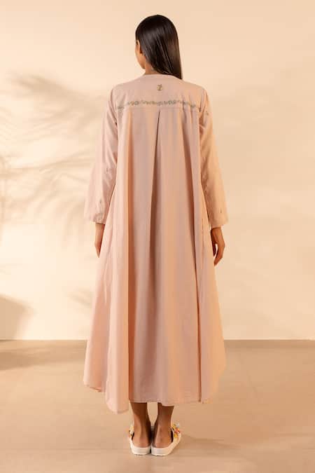 Ourdve Saffron Sky Embroidered Dress With Shrug 